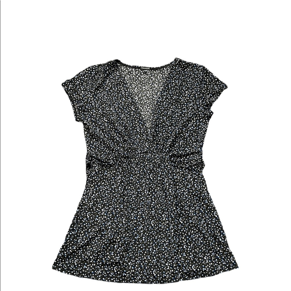 Maurices - Tie-back, Short-sleeved Blouse - Black Floral Print - Size: Small